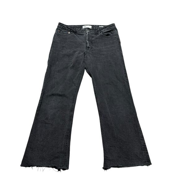 ZARA Charcoal Washed Black Cropped Flared Frayed Jeans The Dreed Flare Women's 8 - Picture 1 of 8